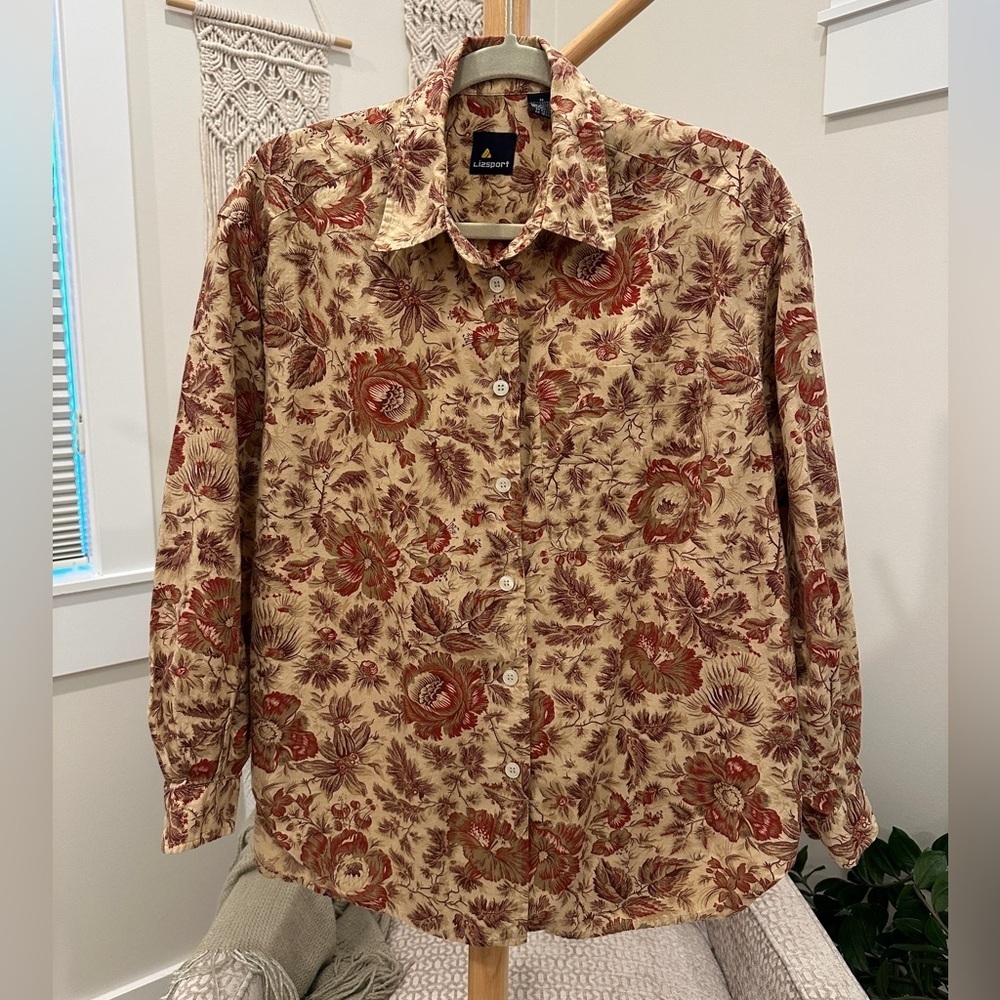 Lizsport Floral Button-Down Blouse | 100% Cotton | Vintage Cottagecore Top